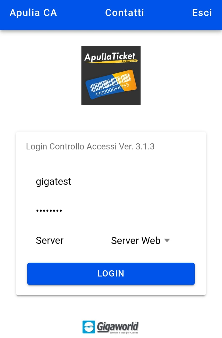 Schermata di login dell'app ApuliaCA